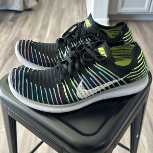 Nike Free Flyknit Black Volt Running Shoes Sneakers 831069-003 Men's Size 12